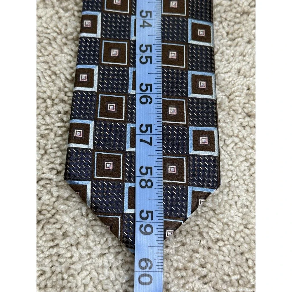 ERMENEGILDO ZEGNA Silk Necktie ITALY Luxury XXX Geometric Squares Textured Motif